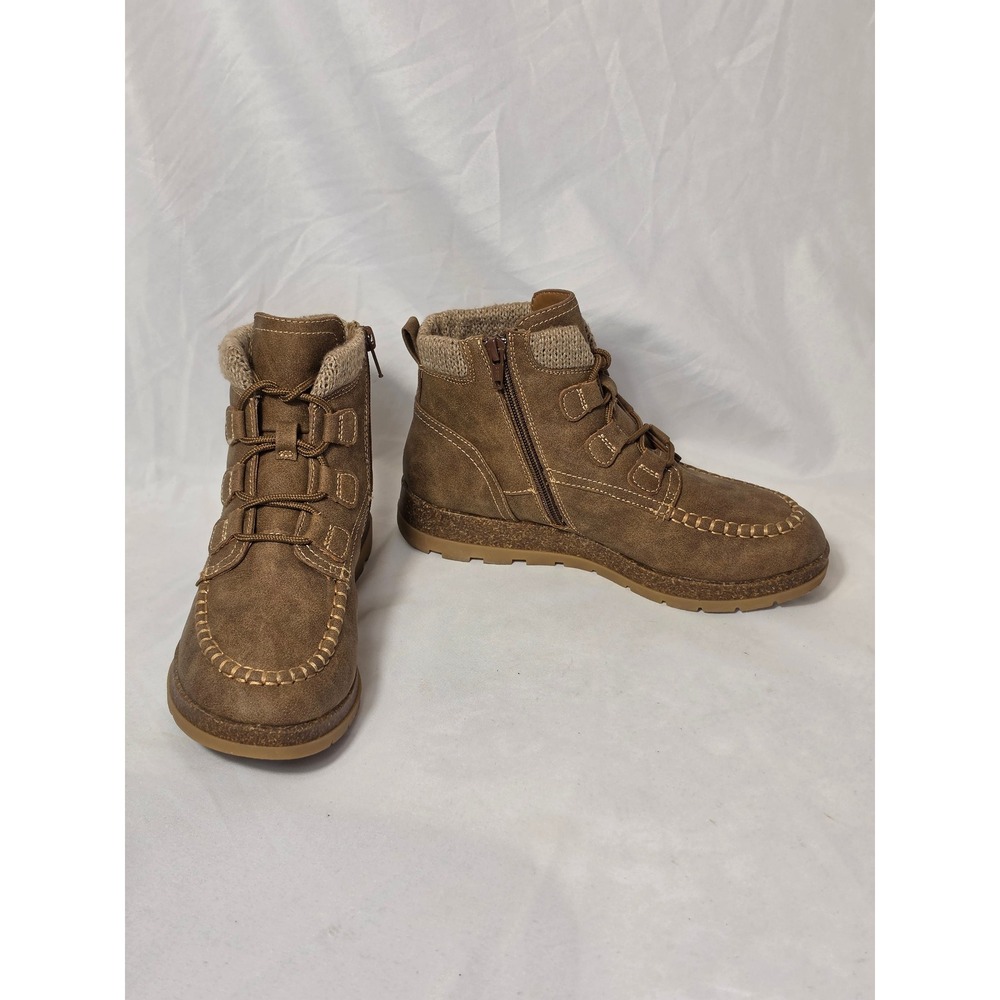 Eurosoft Lorelei Brown Ankle Boots Womens 6M Knit Collar Lace Up Zip Hiking Boot